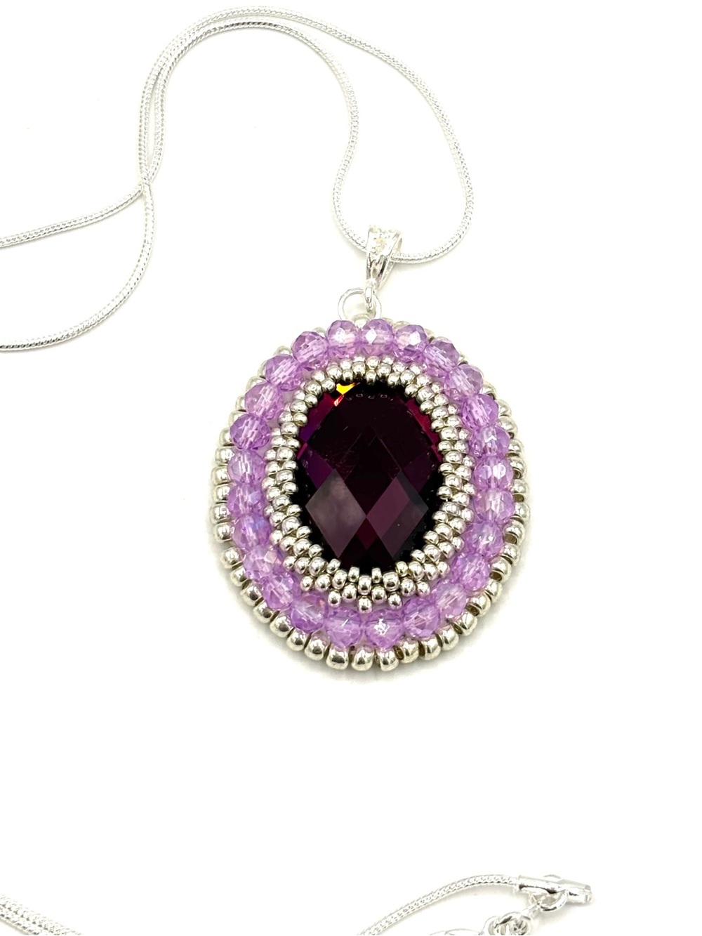 Hand Crafted Silver Necklace with Purple Oval Gemstone Pendant - Picture 7 of 9